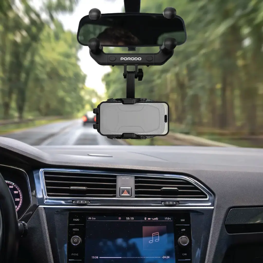 Porodo Mirror-Mounted Phone Holder Bracket with Extendable Arm - Black.webp