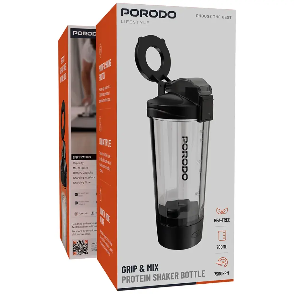 Porodo Lifestyle Grip & Mix Protein Shaker Bottle - Black4.webp