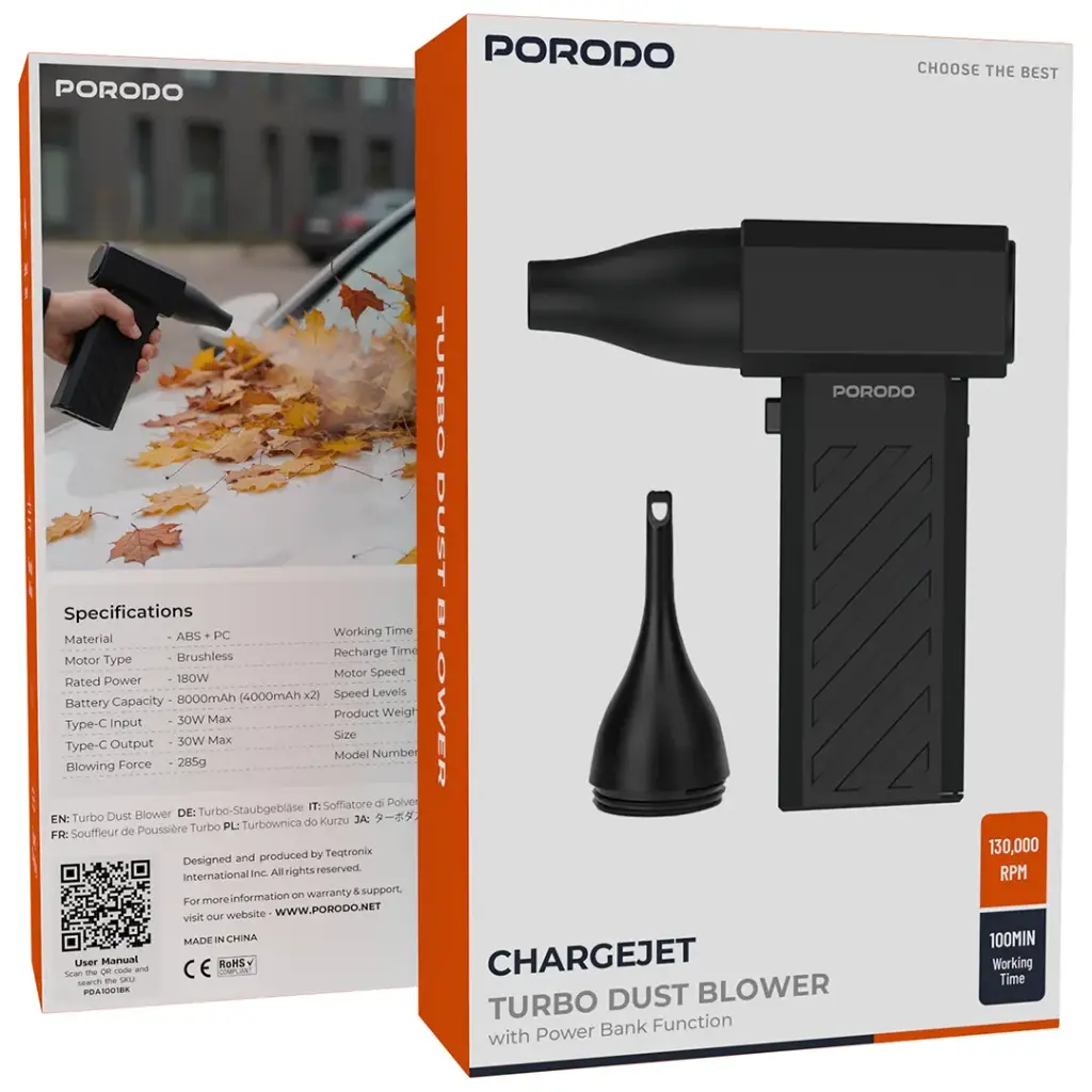 Porodo Chargejet Turbo dust blower With power bank function - Black.webp