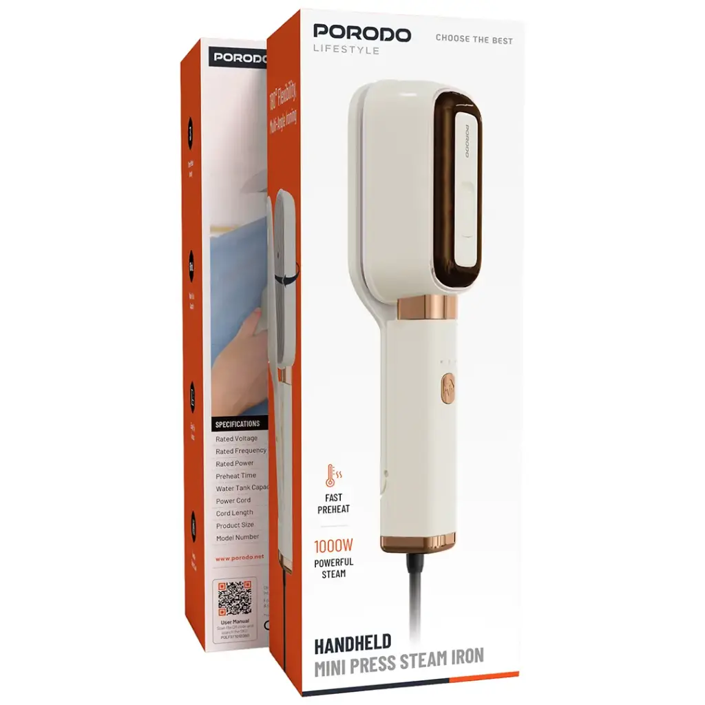 Porodo Lifestyle Handheld Mini Press Steam Iron - Beige.webp
