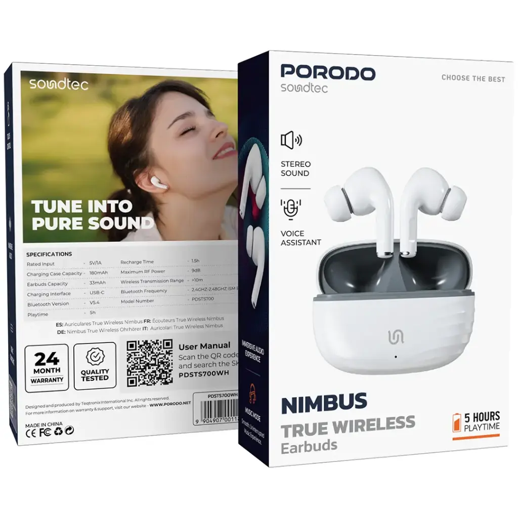 Porodo Soundtec Nimbus True Wireless Earbuds - White.webp
