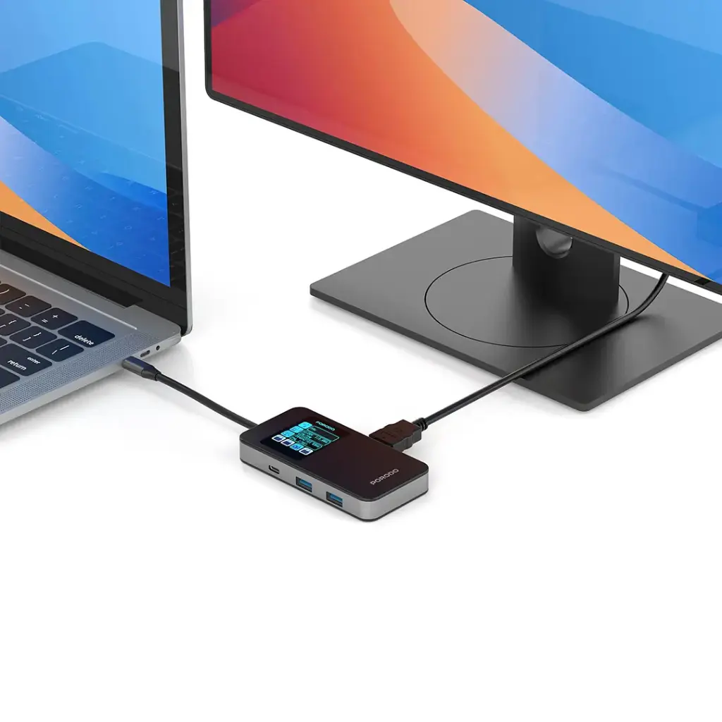 Porodo 6-In-1 Multi-Port USB-C Hub with Smart Digital Display - Gray3.webp