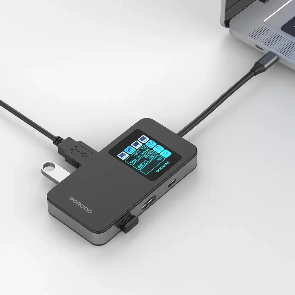 Porodo 6-In-1 Multi-Port USB-C Hub with Smart Digital Display - Gray2.webp