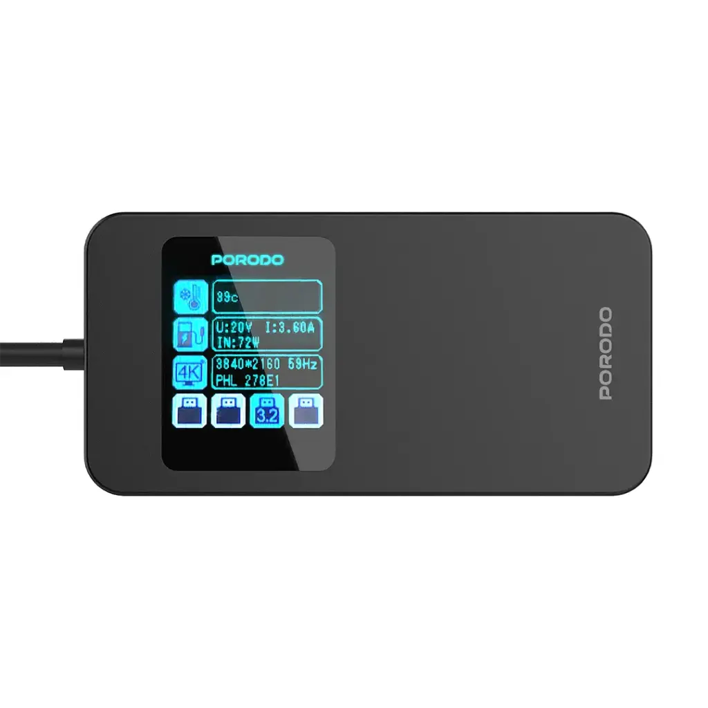 Porodo 6-In-1 Multi-Port USB-C Hub with Smart Digital Display - Gray6.webp