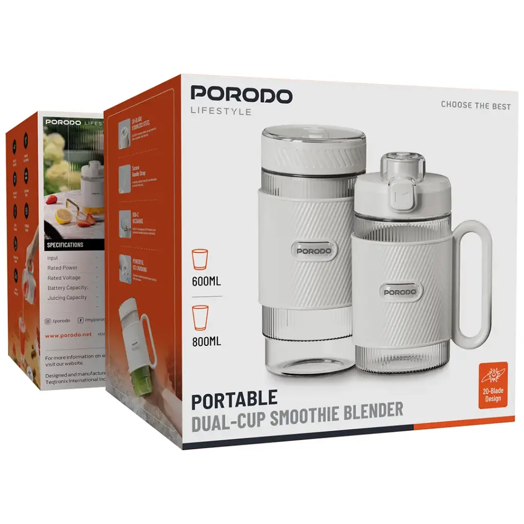 Porodo Lifestyle Portable Dual-Cup Smoothie Blender - White6.webp