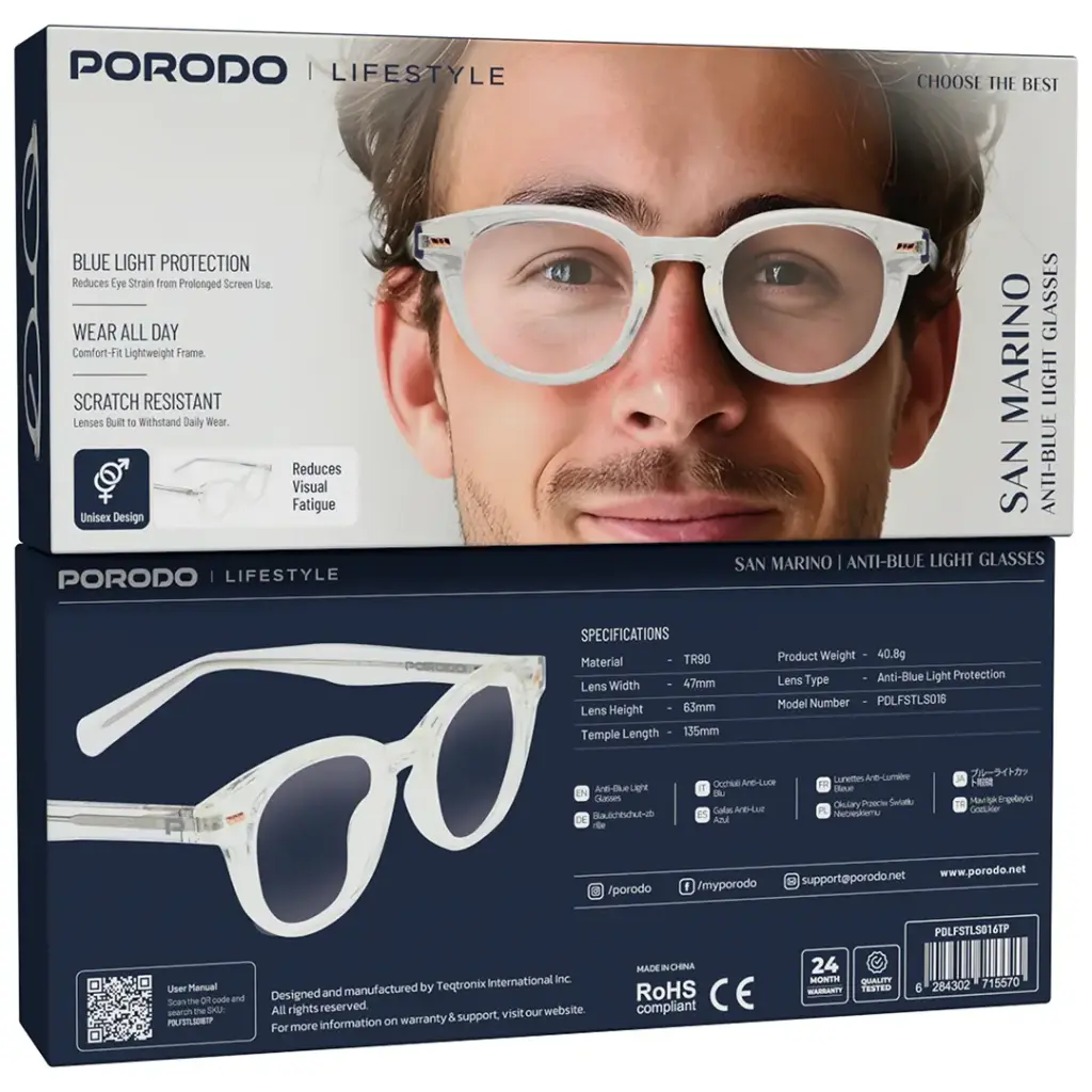 Porodo Lifestyle San Marino Anti-Blue Light Glasses - Transparent.webp