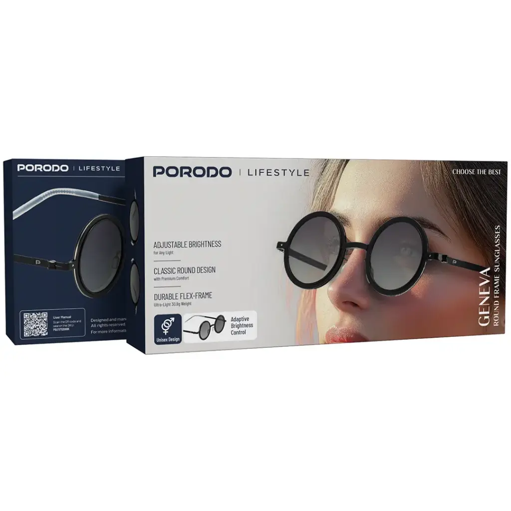 Porodo Lifestyle Geneva Round Frame Sunglasses - Black2.webp