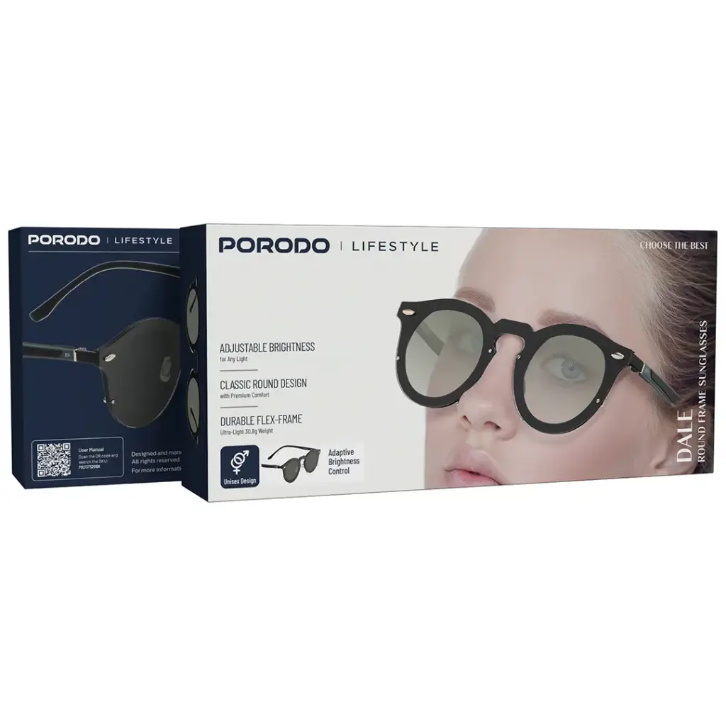 Porodo Lifestyle Dale Round Frame Sunglasses - Black3.webp