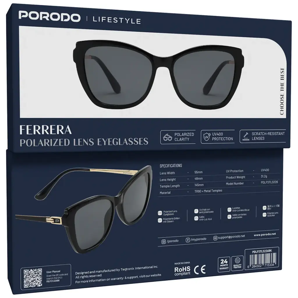 Porodo Lifestyle Ferrera Polarized Lens Eyeglasses - Black5.webp