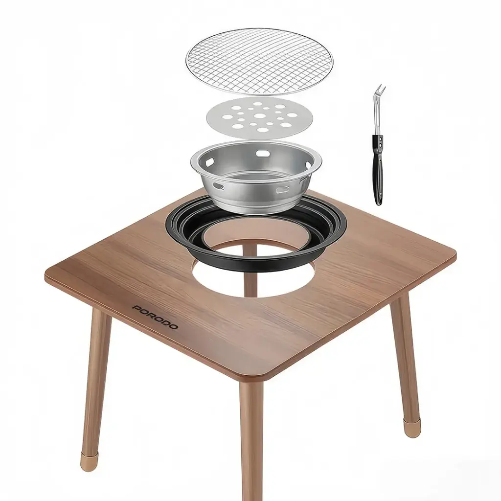 Porodo Lifestyle Multi-Purpose Outdoor Square Grill Table - Brown2.webp