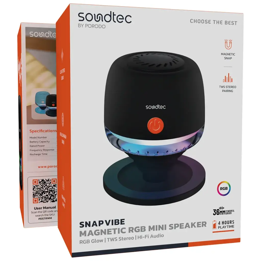 Porodo Soundtec Snap Vibe Magnetic RGB Mini Speaker2.webp