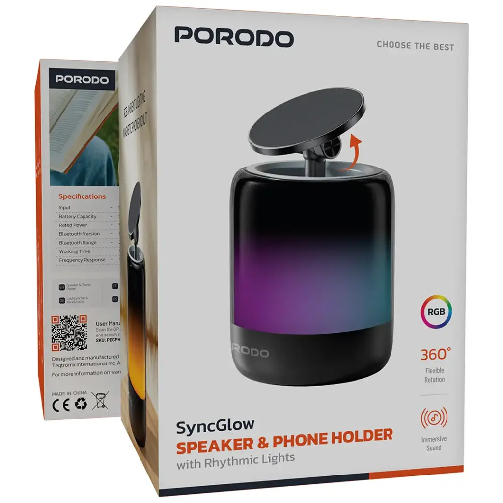 Porodo SyncGlow Speaker & Phone Holder with Rhythmic Lights6.webp