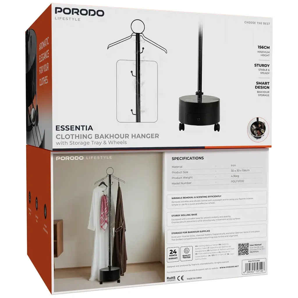 Porodo Lifestyle Essentia Clothing Bakhour Hanger with Storage Tray & Wheels9.webp