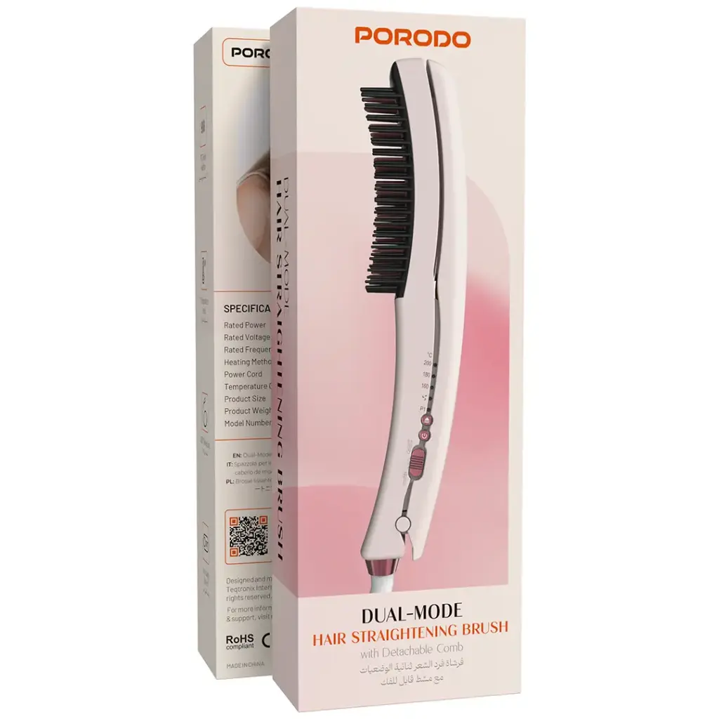 Porodo Dual-Mode Hair Straightening Brush with Detachable Comb - Pink7.webp