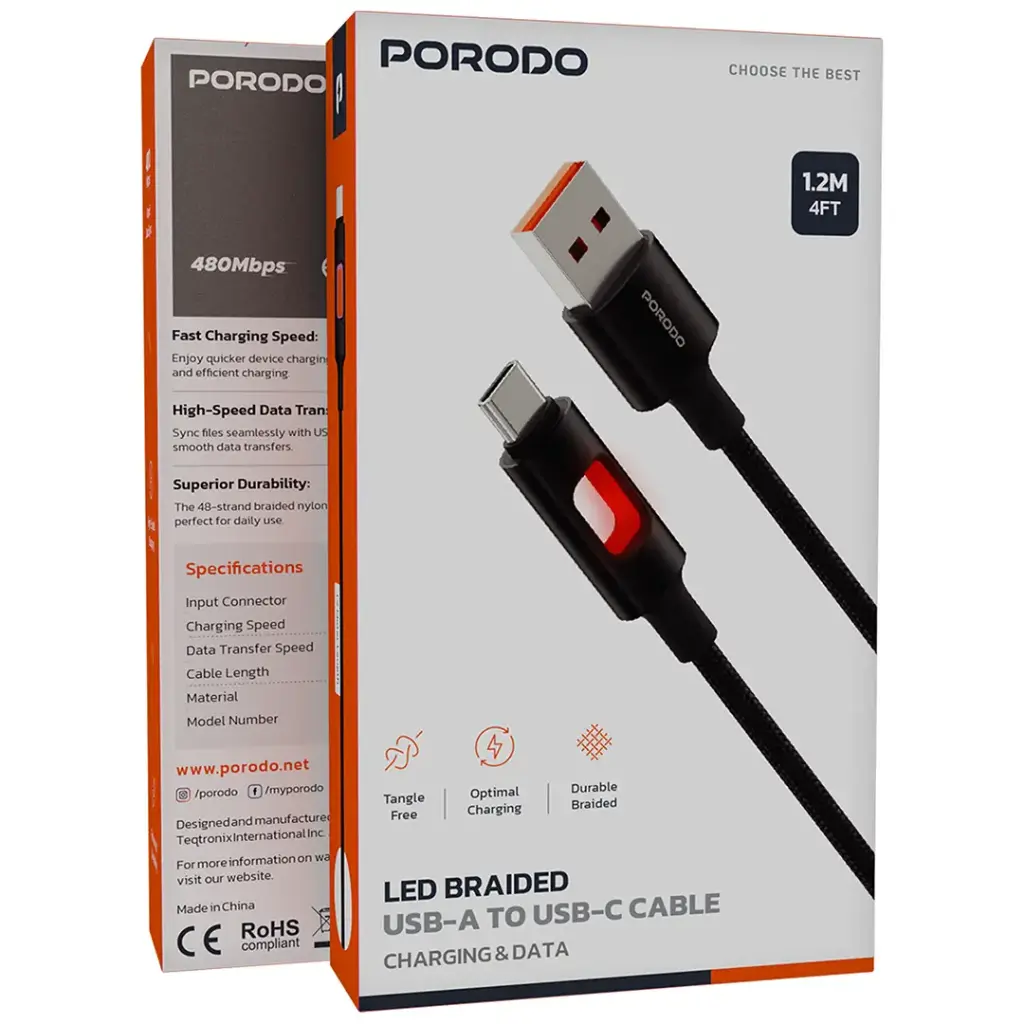 Porodo LED Braided Cable Charging & Data Transfer.webp