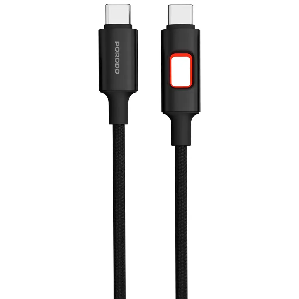 Porodo LED Braided USB-C to USB-C Charging & Data Cable - Black2.webp