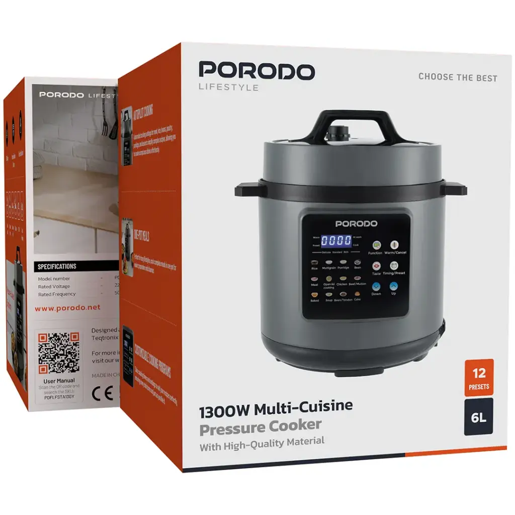 Porodo Lifestyle 1300W Multi-Cuisine Pressure Cooker With High-Quality Material - Gray.webp