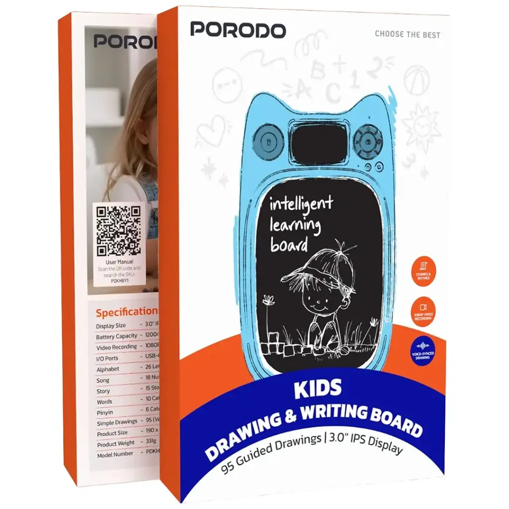 Porodo Kids Drawing & Writing Board with 95 Guided Drawings & 3.0″ IPS Display6.webp