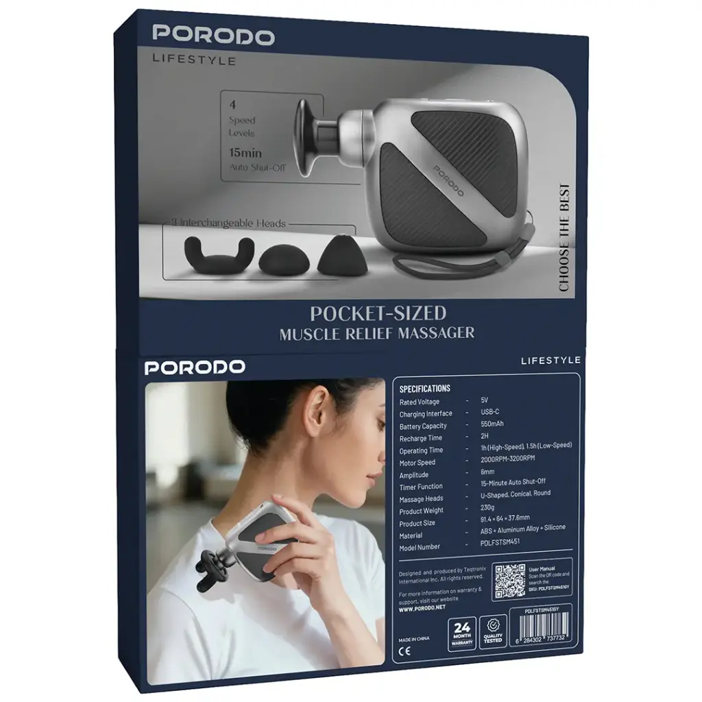 Porodo Lifestyle Pocket-Sized Muscle Relief Massager - Gray.webp