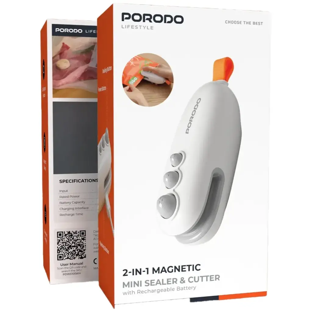 Porodo Lifestyle 2-In-1 Magnetic Mini Sealer & Cutter With Rechargeable Battery - White5.webp