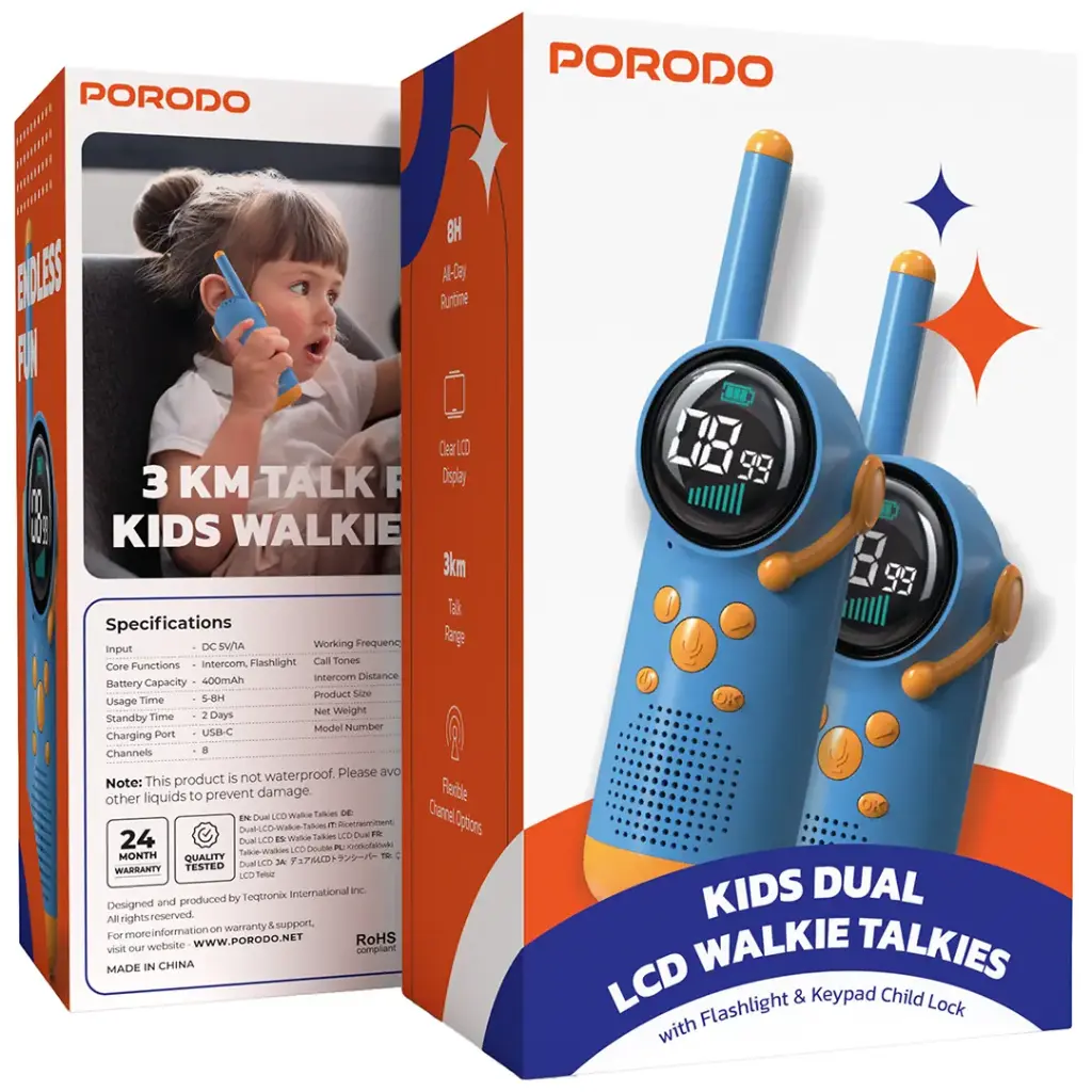 Porodo Kids Dual LCD Walkie Talkies with Flashlight & Keypad Child Lock5.webp