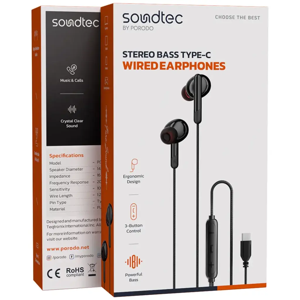 Porodo Soundtec Stereo Bass Type-C Wired Earphones3.webp