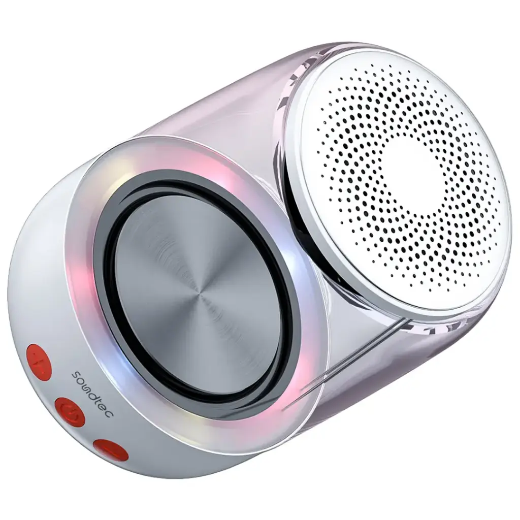 Porodo Soundtec Crystal-Glow Mini Bluetooth Speaker with TWS Pairing & Hands-Free Calls - White.webp