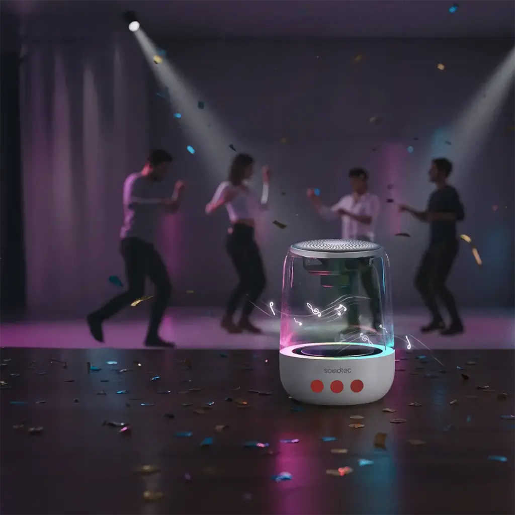Porodo Soundtec Crystal-Glow Mini Bluetooth Speaker with TWS Pairing & Hands-Free Calls - White4.webp