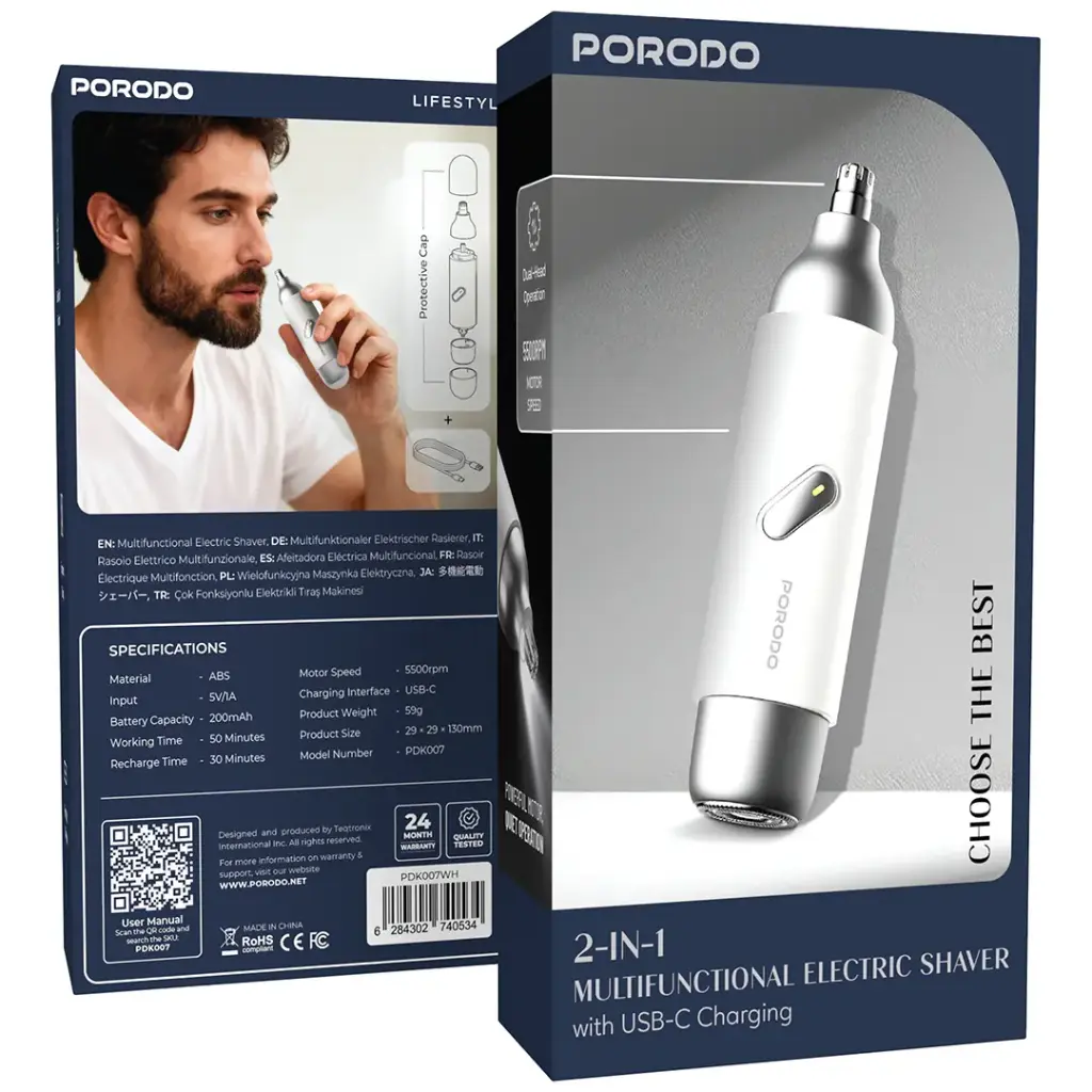 Porodo 2-In-1 Multifunctional Electric Shaver with USB-C Charging3.webp