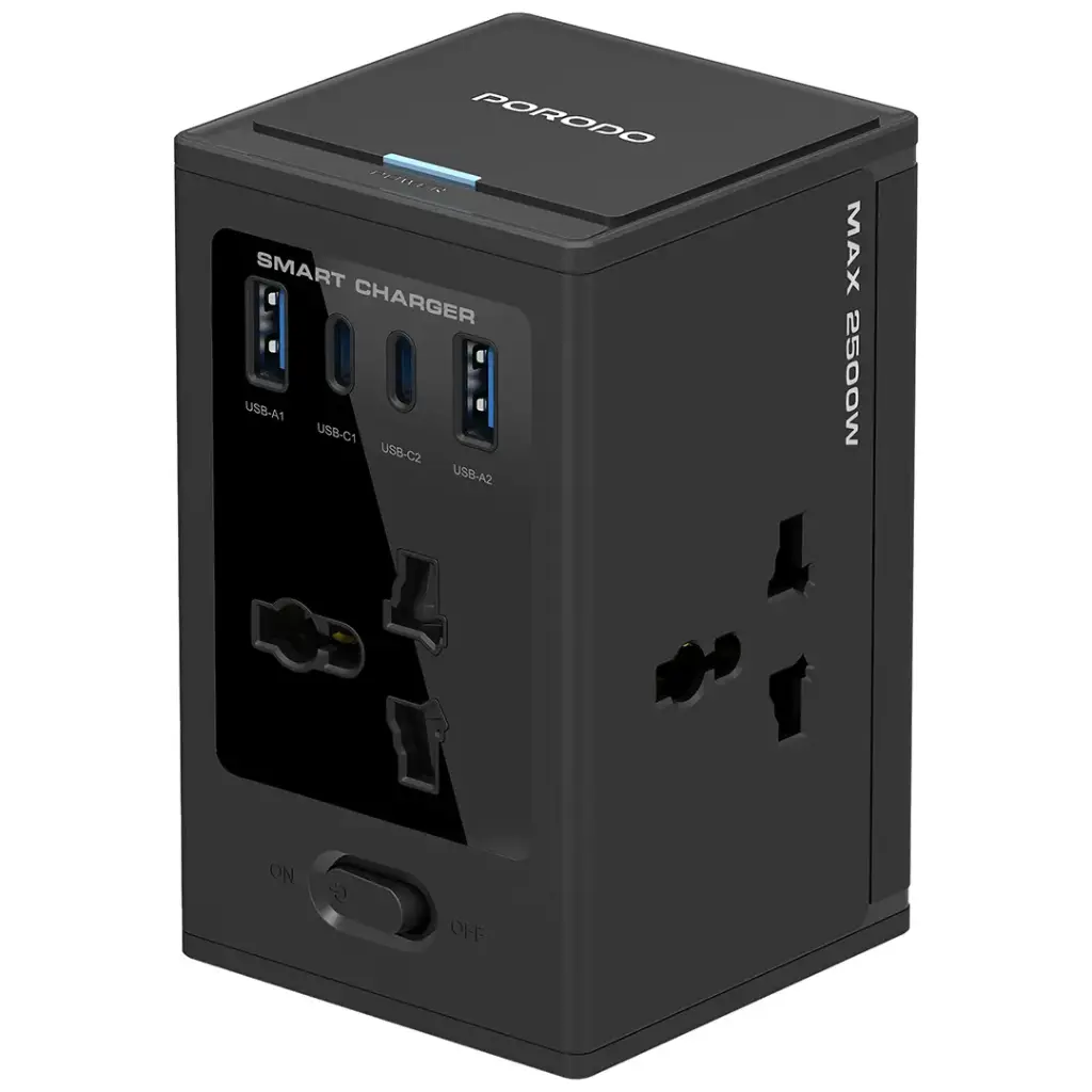 Porodo Universal GaN Multi-Port Cube Adapter with 4 AC Sockets - Black3.webp