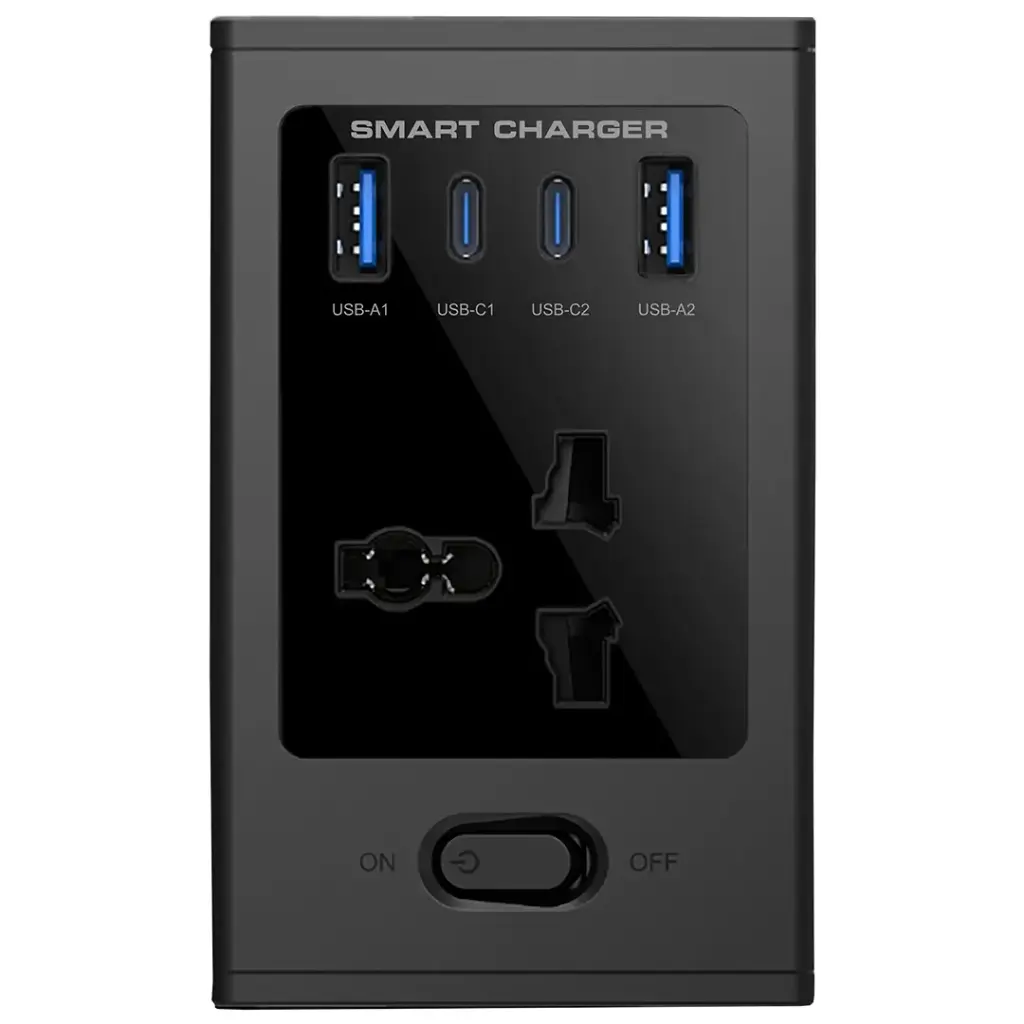 Porodo Universal GaN Multi-Port Cube Adapter with 4 AC Sockets - Black.webp
