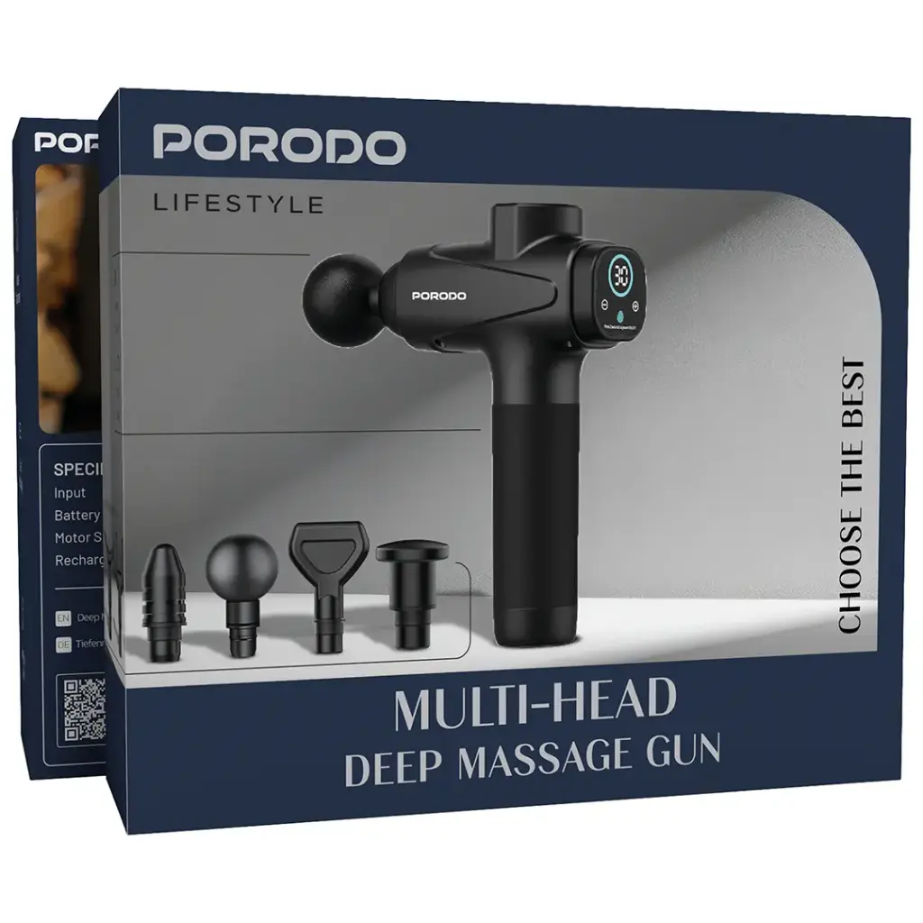 Porodo Lifestyle Multi-Head Deep Massage Gun - Black.webp