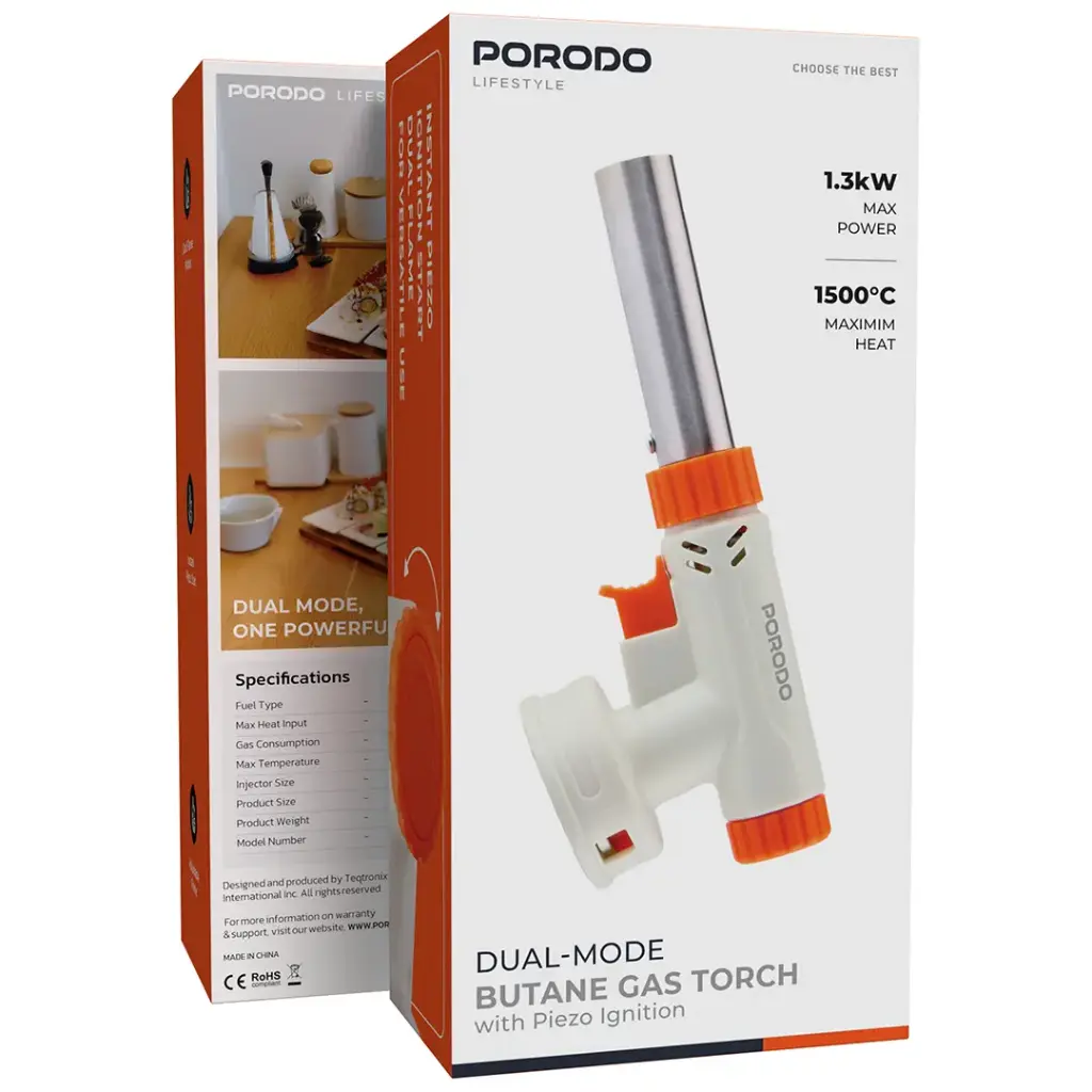 Porodo Lifestyle Dual-Mode Butane Gas Torch with Piezo Ignition - Cream White-Orange4.webp
