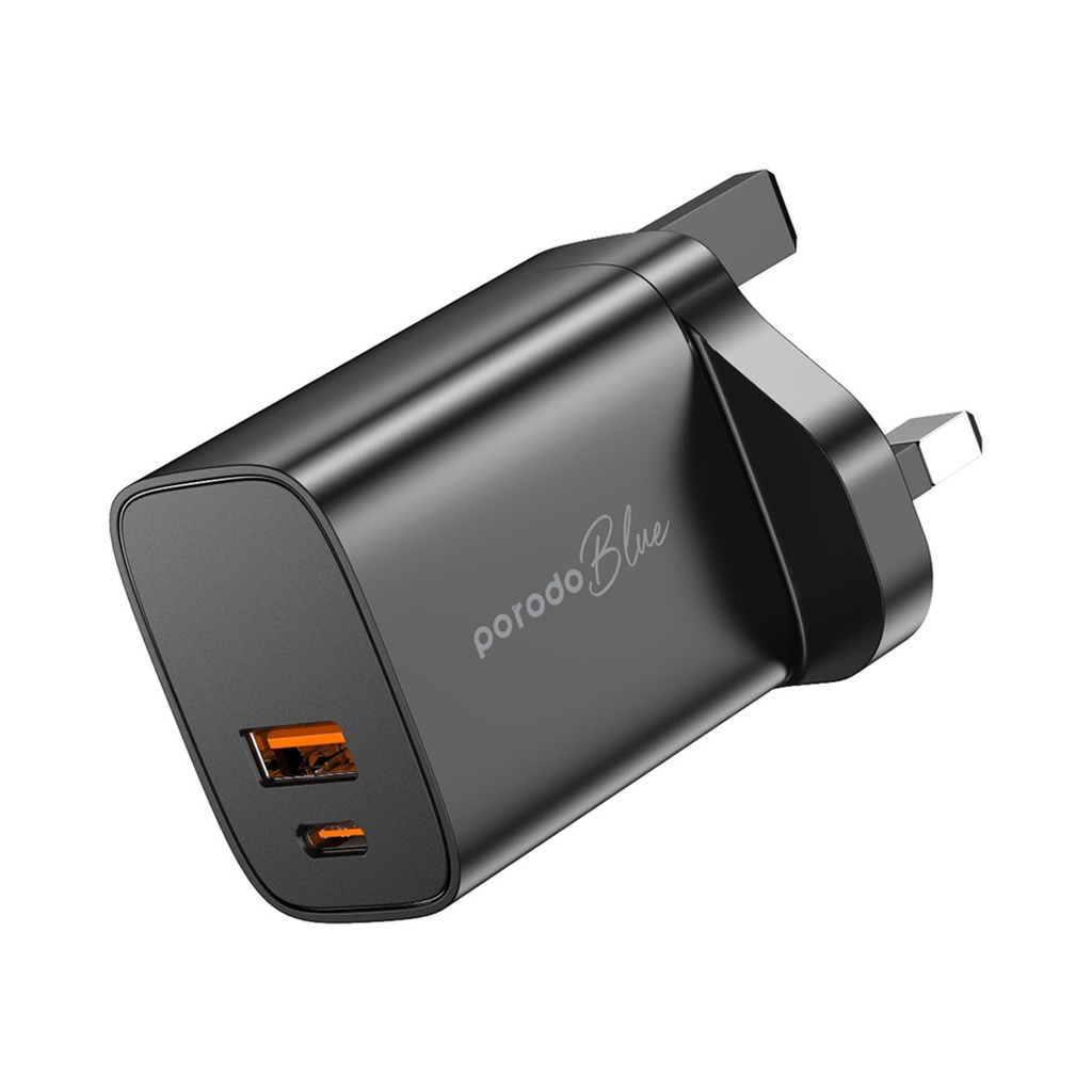 Porodo Blue Dual Port Wall Charger USB-A Quick Charge 3.0