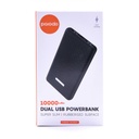 Porodo Dual USB Power Bank 10000mAh with Rubberised Surface - Black