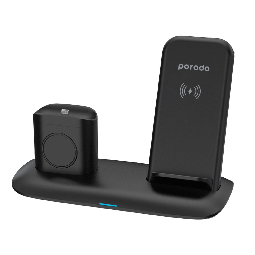 Porodo 4 in 1 Charging Station 7.5W/10W for iPhone / Apple Watch / Airpods - Black