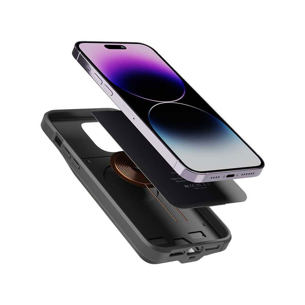 Porodo Wireless Charging Battery Case 5000mAh for iPhone 14 Pro - Black