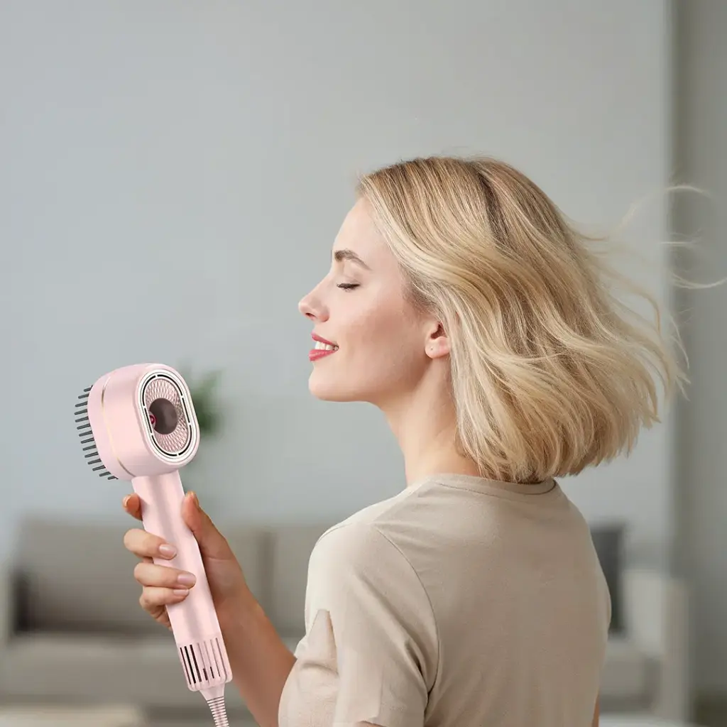 Porodo 2-In-1 Hair Dryer & Straightener Brush with Smart Temperature Control - Pink2.webp