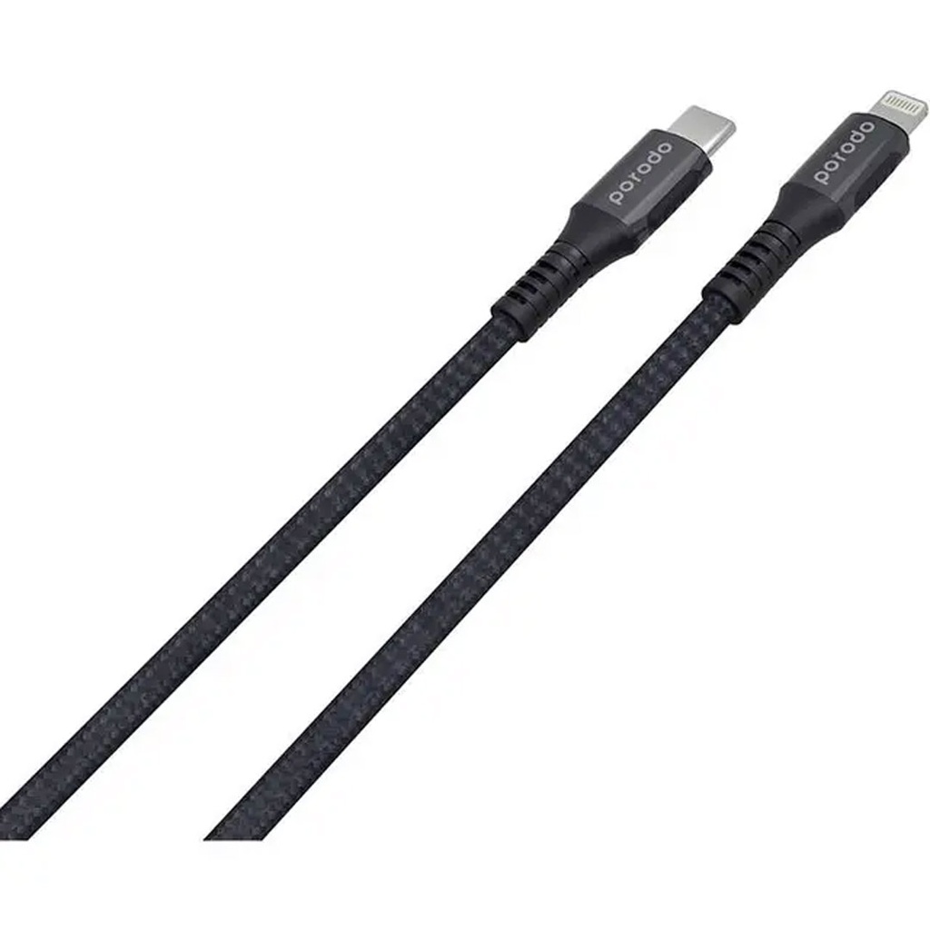Porodo Braided & Aluminum Type-C to Lightning Cable 2M 3A - Black