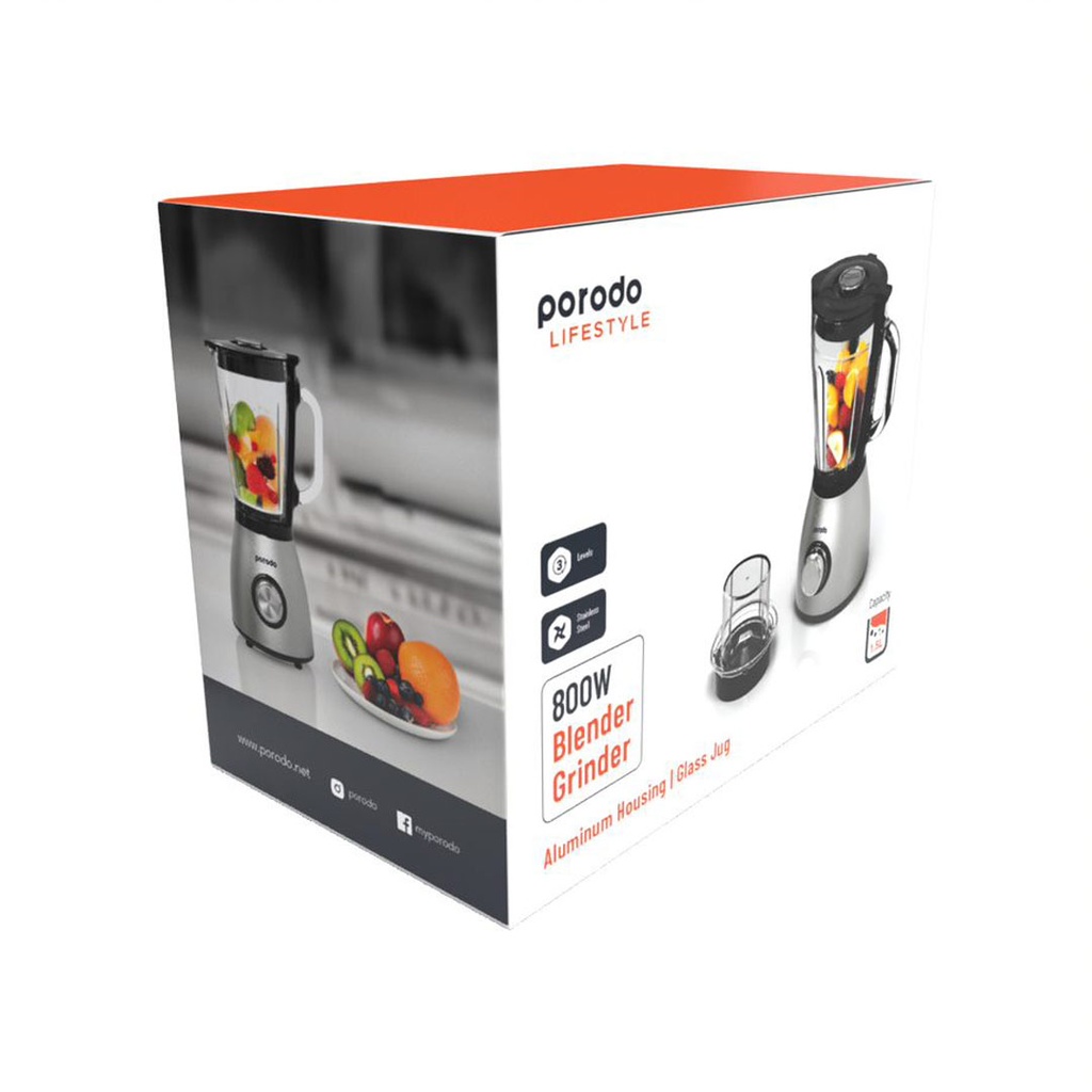 Porodo LifeStyle 800W 1.5L SS Blender with Grinder with BS Plug