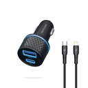 Porodo Dual Port Car Charger QC3.0 22.5W + PD 22W with Type-C to Lightning Cable