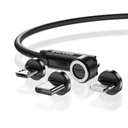Porodo 3in1 TPE Cable with Rotatable Head for Micro + Lightning + Type-C - Black 