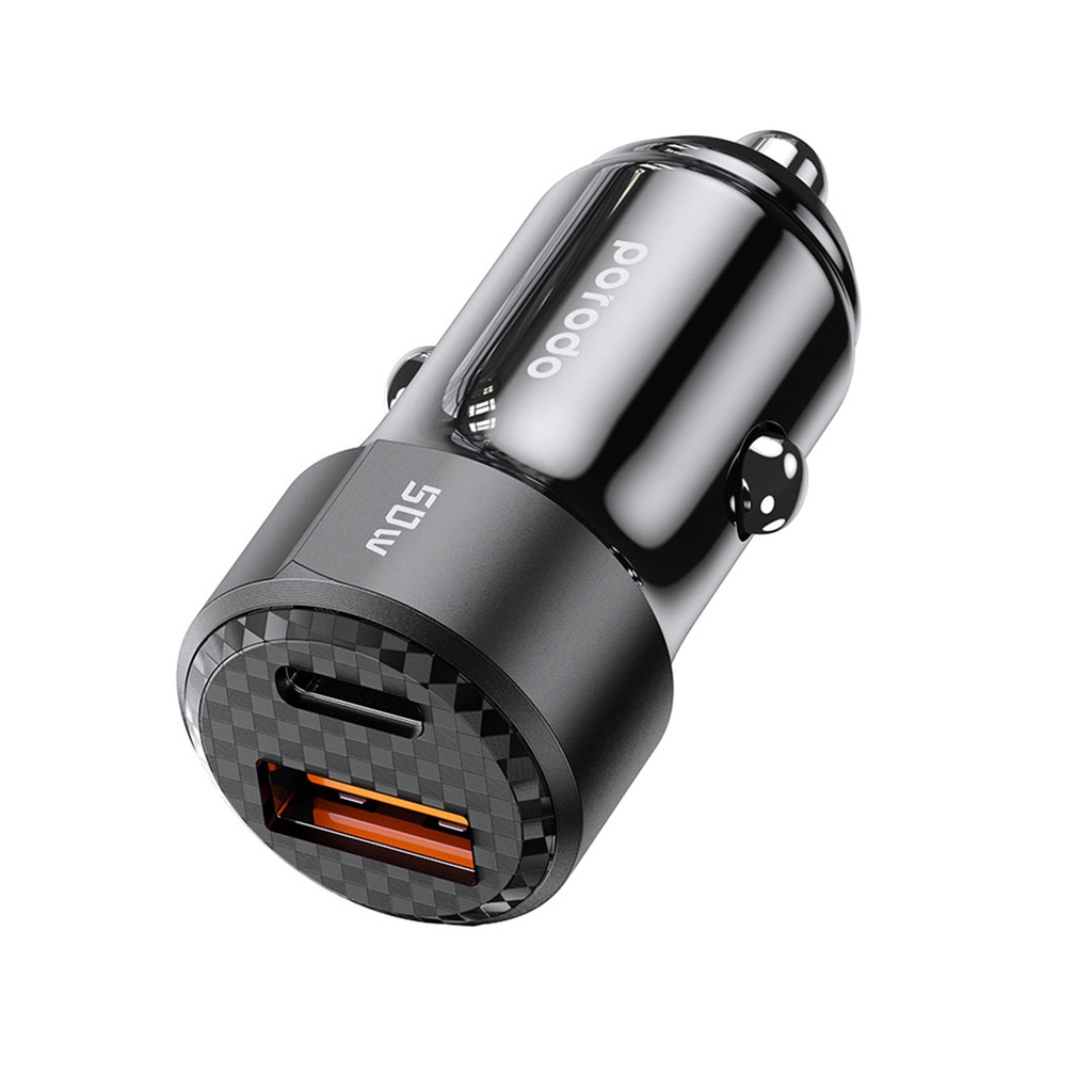 Porodo 50W Dual Port Car Charger PD 20W QC 30W - Black