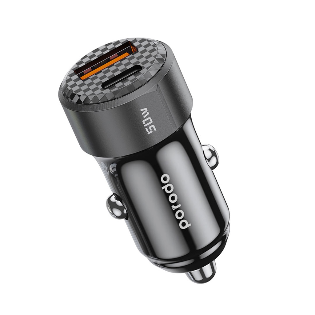 Porodo 50W Dual Port Car Charger PD 20W QC 30W - Black