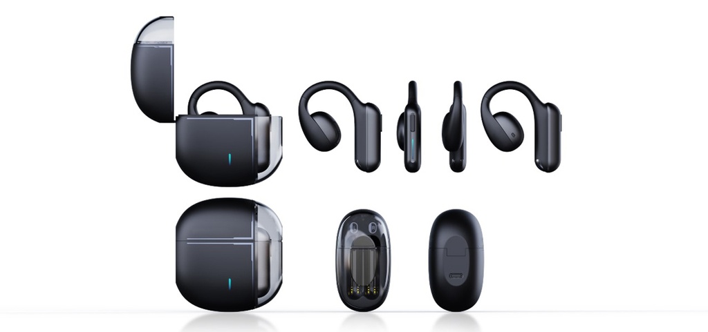 Porodo Soundtec Air Conduction TWS Earbuds with Semi Transparent Case - Black