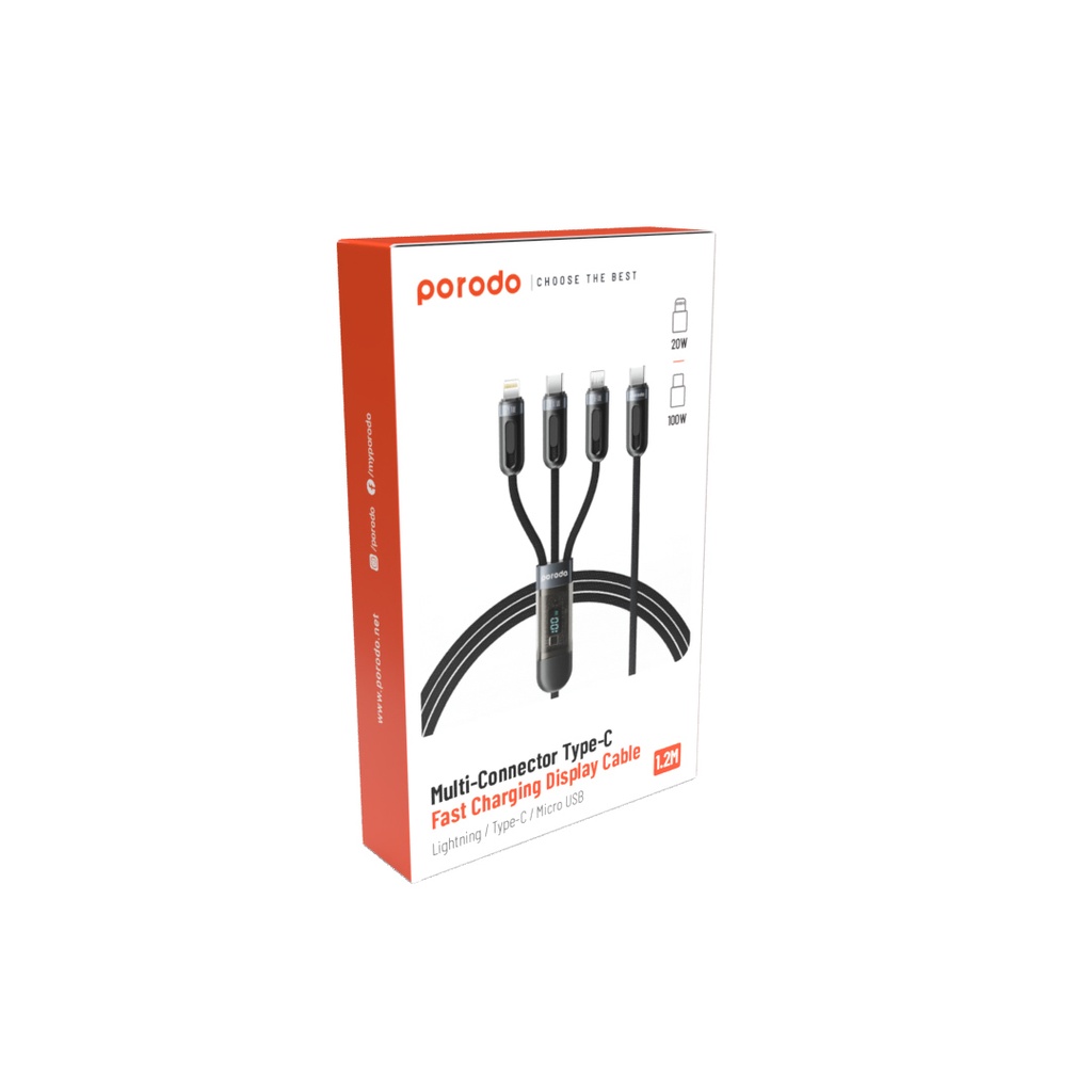 Porodo Cable & Charger Multi Connector Packing Black [PD-3N1C2CLM-BK]