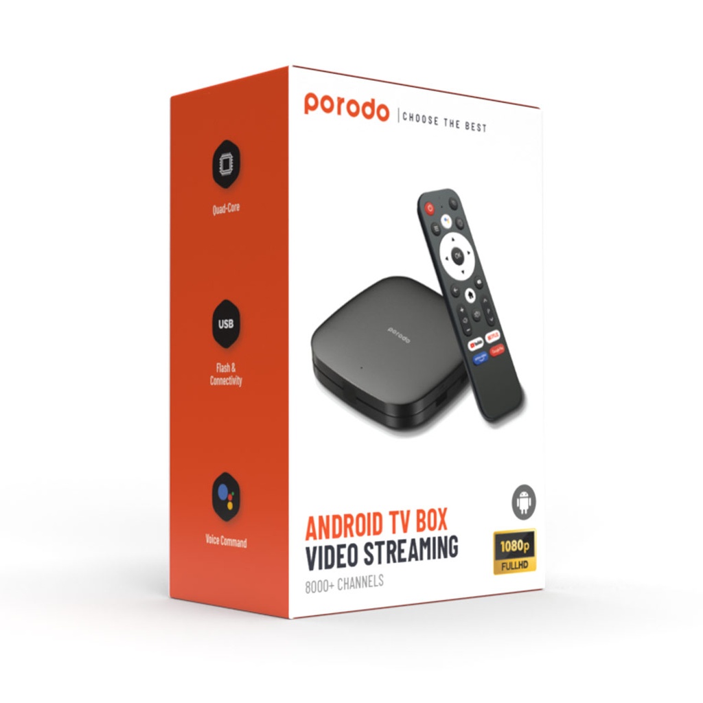 Porodo Home Appliances Android TV Box Android 9.0 Black [PD-ANTVB-BK]