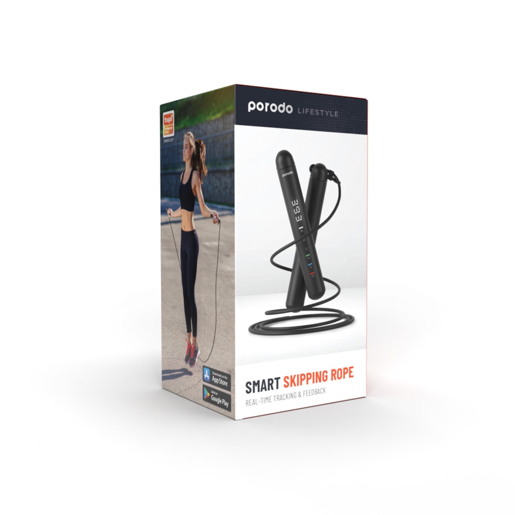 Porodo Lifestyle Fitness Accessories Skip Rope Digital Screen Black