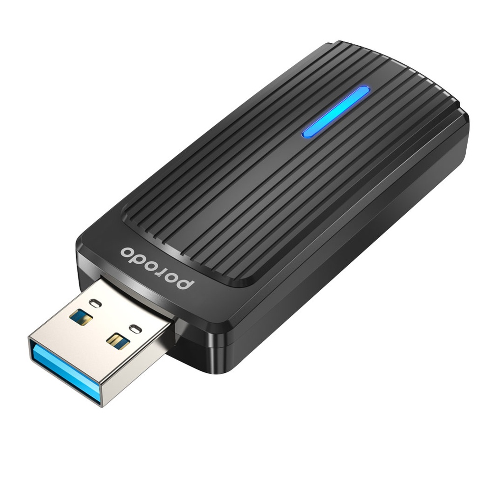 Porodo Modem & Router Dual Band WiFi6 USB Adapter 1800Mbps Black [PD-WDB6AC-BK]