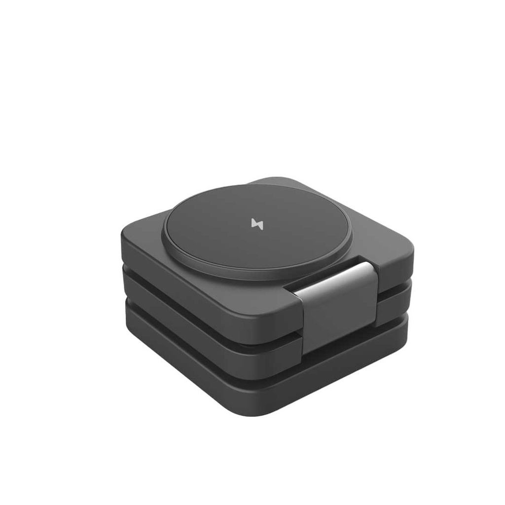 Porodo Cable Charger Adapter 3In1 Magsafe Wireless Foldable Fast Charger 15W Black [PD-3N1MWFC-BK]